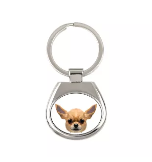 Chihuahua short-haired, Chihuahua smooth - geometric keychain with a photo and the inscription Art-Dog