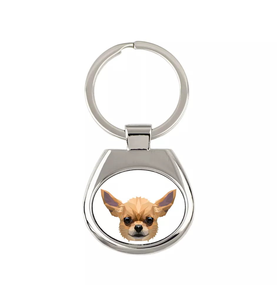 Chihuahua short-haired, Chihuahua smooth - geometric keychain with a photo and the inscription Art-Dog
