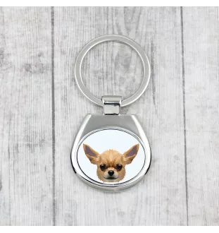 Chihuahua short-haired, Chihuahua smooth - geometric keychain with a photo and the inscription Art-Dog