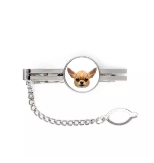 Chihuahua à poil court - épingle de cravate géométrique avec photo et inscription Art-Dog