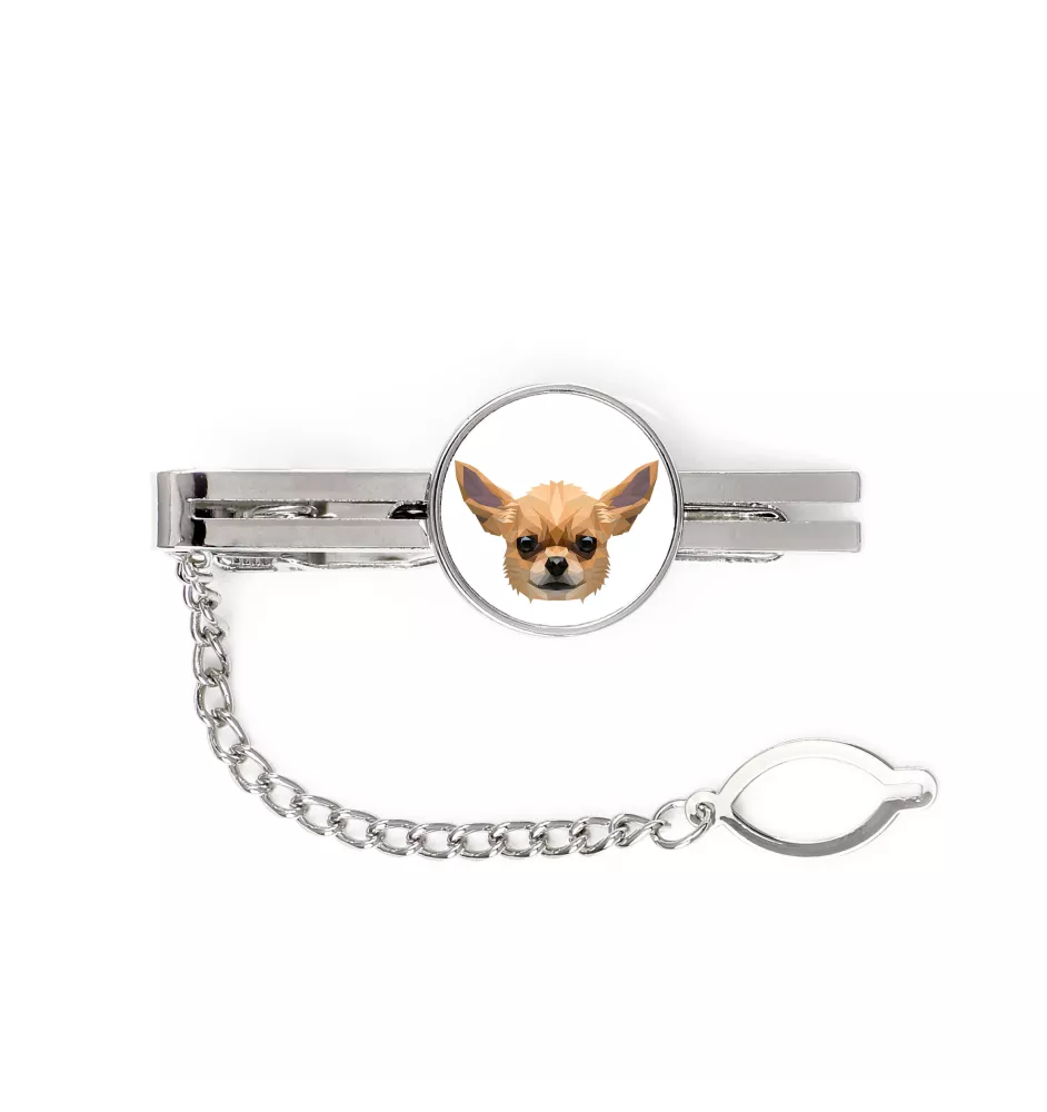 Chihuahua Kurzhaar - geometrische Krawattennadel mit Bild und Schriftzug von Art-Dog