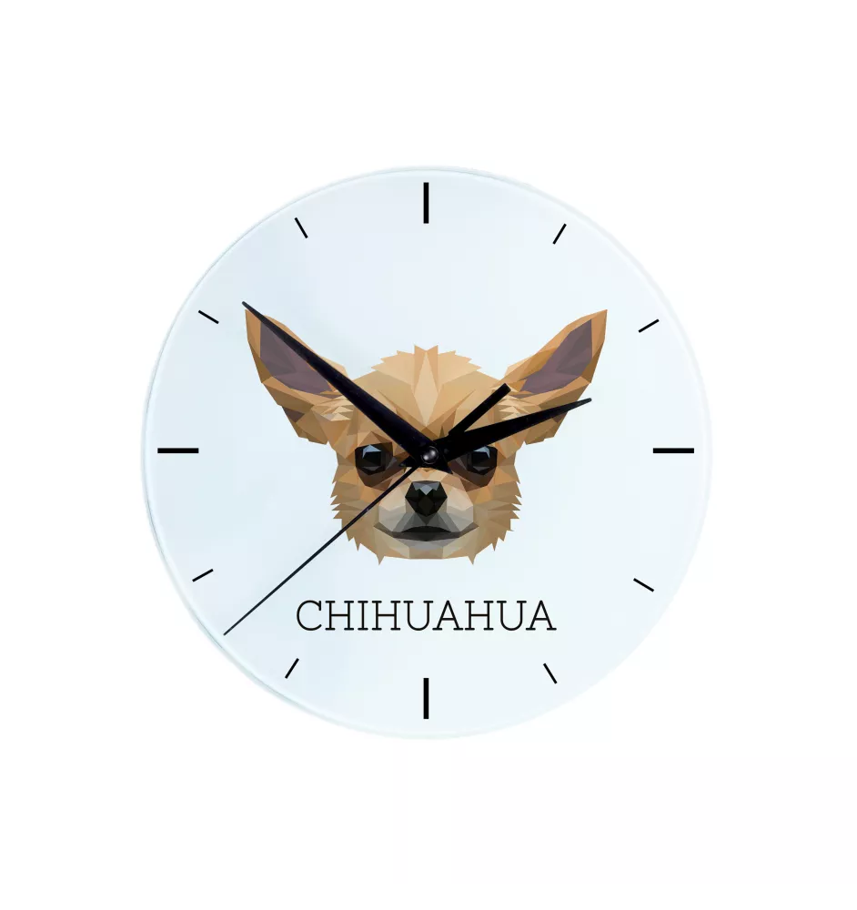Chihuahua à poil court - horloge murale géométrique avec photo et logo de la marque Art-Dog