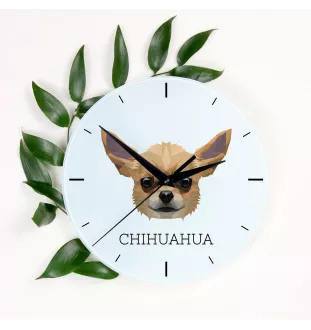 Chihuahua Kurzhaar - geometrische Wanduhr mit Bild und Aufschrift der Marke Art-Dog