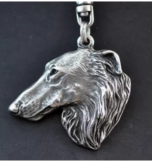 Borzoi, Russian Hunting Sighthound, Russian Wolfhound - Silver-plated key ring with dog, handbag decoration, backpack pendant by Art-Dog brand