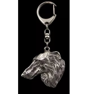 Borzoi, Russian Hunting Sighthound, Russian Wolfhound - Silver-plated key ring with dog, handbag decoration, backpack pendant by Art-Dog brand