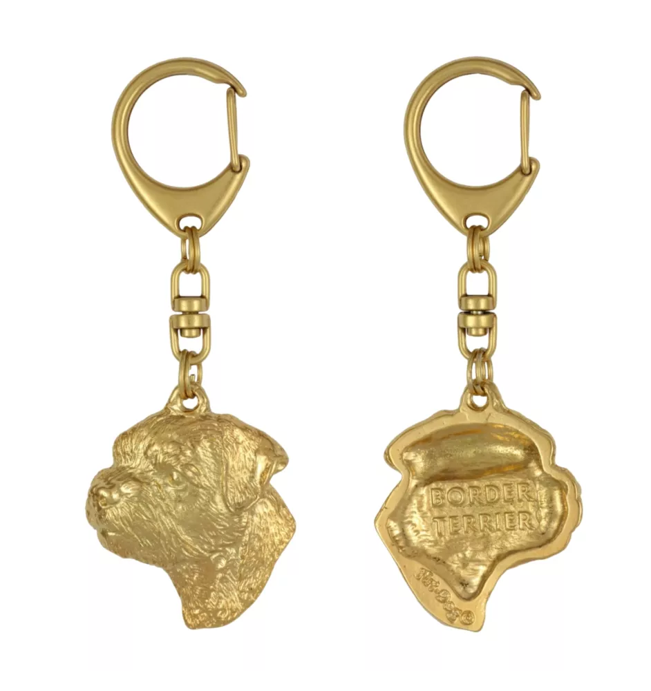 Border Terrier - Gilded key ring with dog, handbag decoration, luxury accessory by Art-Dog brand