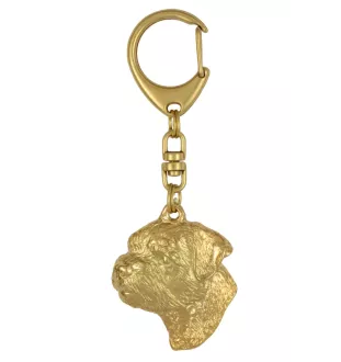 Border Terrier - Gilded key ring with dog in gift box, handbag decoration, luxury accessory by Art-Dog brand