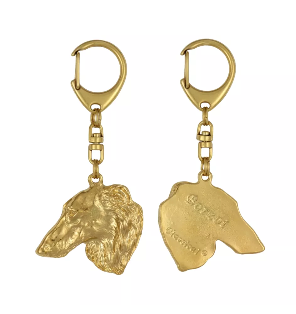 Barsoi, Russischer Jagdwindhund, Barzaia - Vergoldeter Schlüsselanhänger mit Hund, Handtaschenschmuck, Luxus-Accessoire der Marke Art-Dog