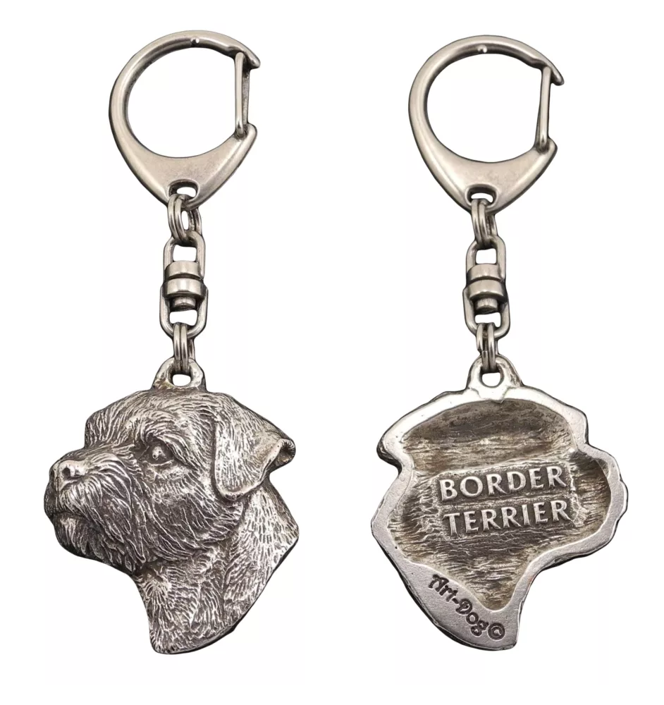 Border Terrier - Silver-plated key ring with a dog in a gift box, handbag decoration, backpack pendant by Art-Dog brand