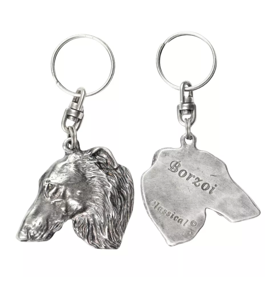 Barzoi, Levrier De Chasse Russe, Lévrier russe - Pendentif argenté avec un chien dans une boîte décorative, décoration de sac à main, pendentif de sac à dos par la marque Art-Dog