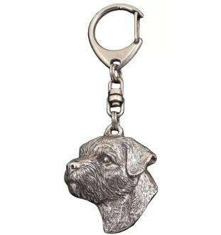 Border Terrier - Silver-plated key ring with a dog in a gift box, handbag decoration, backpack pendant by Art-Dog brand
