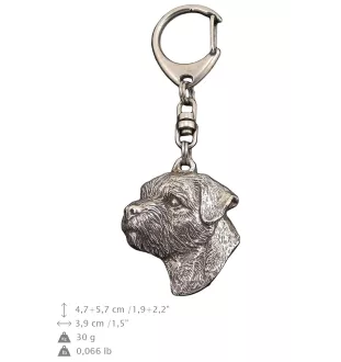 Border Terrier - Silver-plated key ring with a dog in a gift box, handbag decoration, backpack pendant by Art-Dog brand