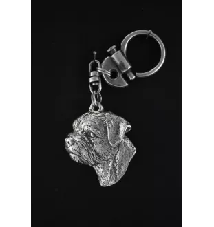 Border Terrier - Versilberter Schlüsselanhänger mit Hund in einer Geschenkbox, Handtaschenschmuck, Rucksackanhänger der Marke Art-Dog