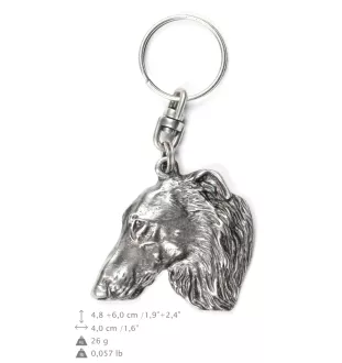 Barzoi, Levrier De Chasse Russe, Lévrier russe - Pendentif argenté avec un chien dans une boîte décorative, décoration de sac à main, pendentif de sac à dos par la marque Art-Dog