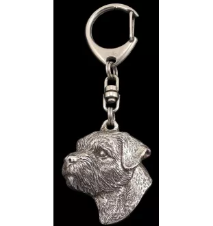 Border Terrier - Silver-plated key ring with a dog in a gift box, handbag decoration, backpack pendant by Art-Dog brand
