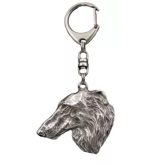 Barzoi, Levrier De Chasse Russe, Lévrier russe - Porte-clés argenté avec un chien dans une boîte cadeau, décoration de sac à main, pendentif de sac à dos par la marque Art-Dog