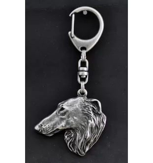 Barzoi, Levrier De Chasse Russe, Lévrier russe - Porte-clés argenté avec un chien dans une boîte cadeau, décoration de sac à main, pendentif de sac à dos par la marque Art-Dog
