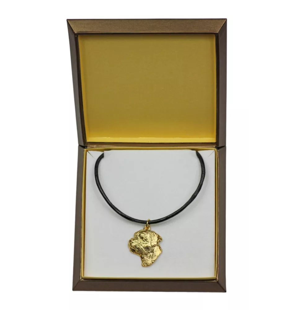 Border Terrier - Hundehalsband in Geschenkbox, vergoldeter Anhänger für Hundefans, auffälliger Schmuck von Art-Dog