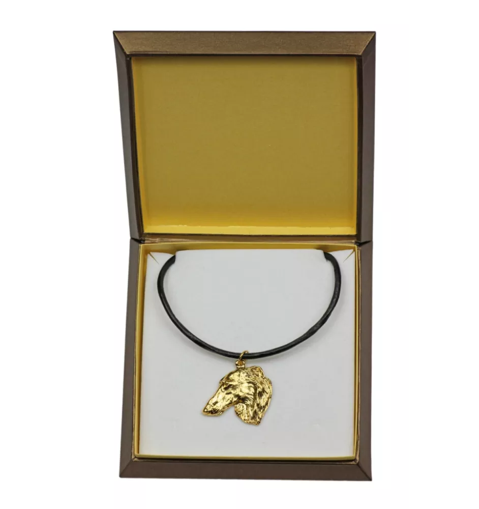 Barzoi, Levrier De Chasse Russe, Lévrier russe - Collier de chien dans une boîte cadeau, pendentif plaqué or pour les fans de chiens, bijoux remarquables par Art-Dog