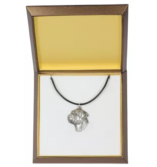 Border Terrier - Hundehalsband in Geschenkbox, versilbertes Medaillon für Hundefans, markanter Anhänger der Marke Art-Dog