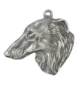 Barsoi, Russischer Jagdwindhund, Barzaia - Hundehalsband in Geschenkbox, versilbertes Medaillon für Hundefans, markanter Anhänger der Marke Art-Dog