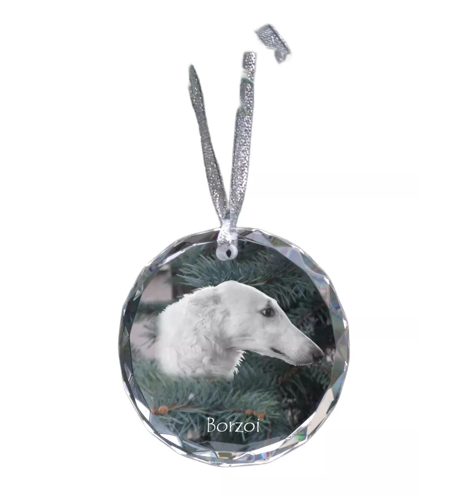 Barsoi, Russischer Jagdwindhund, Barzaia - Kristallkugel mit Foto, Hundebild im Kristall, personalisierter Christbaumschmuck von Art-Dog.