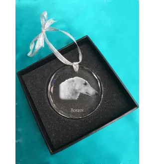 Barzoi, Levrier De Chasse Russe, Lévrier russe - boule de Noël en cristal avec une photo, photo de chien dans le cristal, décoration personnalisée pour sapin de Noël de la marque Art-Dog