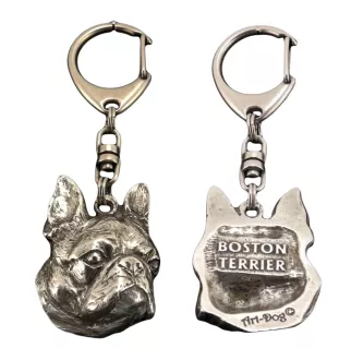 Boston Terrier, American Gentleman - Silver-plated key ring with dog, handbag decoration, backpack pendant by Art-Dog brand