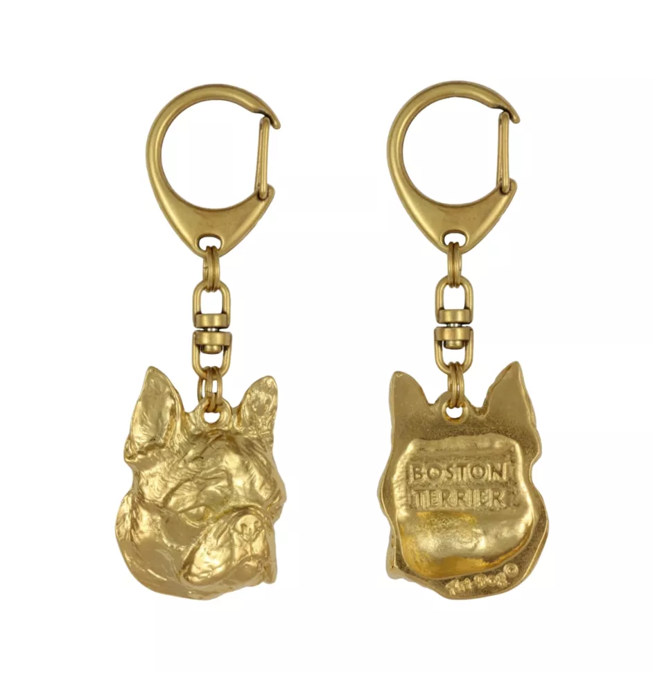Boston Terrier, American Gentleman - Gilded key ring with dog, handbag decoration, luxury accessory by Art-Dog brand
