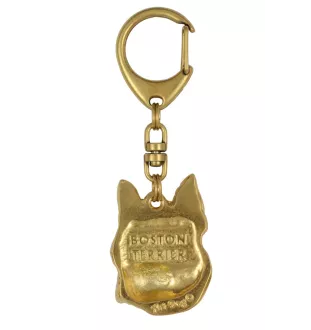 Boston Terrier - Vergoldeter Schlüsselanhänger mit Hund, Handtaschenschmuck, Luxus-Accessoire der Marke Art-Dog