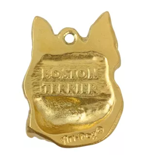 Boston Terrier, American Gentleman - Gilded key ring with dog, handbag decoration, luxury accessory by Art-Dog brand