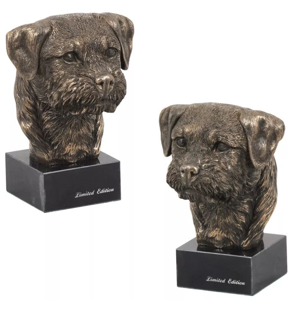 Border Terrier - Statue de chien, buste sur socle en pierre, sculpture, trophée pour exposition canine par la marque Art-Dog
