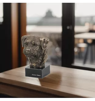 Border Terrier - Dog statue, bust on stone base, sculpture, trophy for dog show by Art-Dog brand