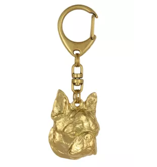 Terrier de Boston, Boston Terrier - Porte-clés doré avec chien dans boîte cadeau, décoration de sac à main, accessoire de luxe de la marque Art-Dog