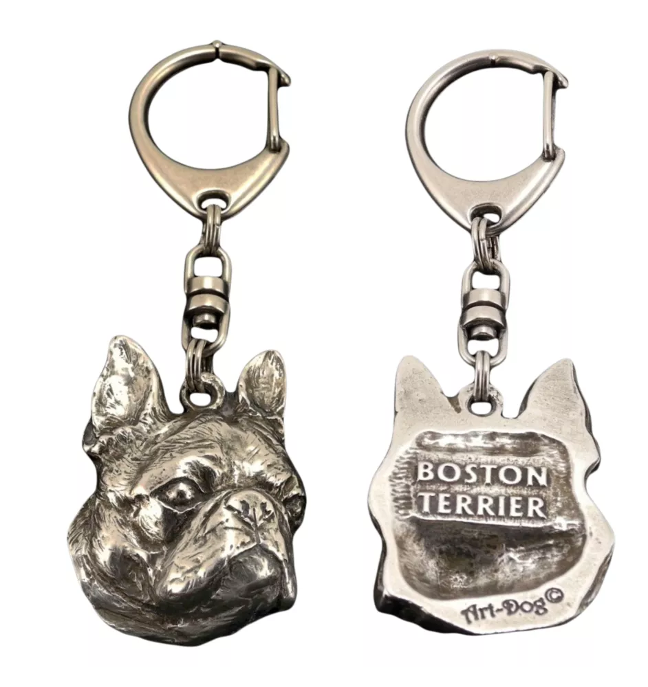 Boston Terrier, American Gentleman - Silver-plated key ring with a dog in a gift box, handbag decoration, backpack pendant by Art-Dog brand