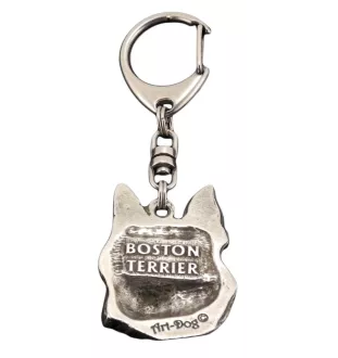 Boston Terrier, American Gentleman - Silver-plated key ring with a dog in a gift box, handbag decoration, backpack pendant by Art-Dog brand