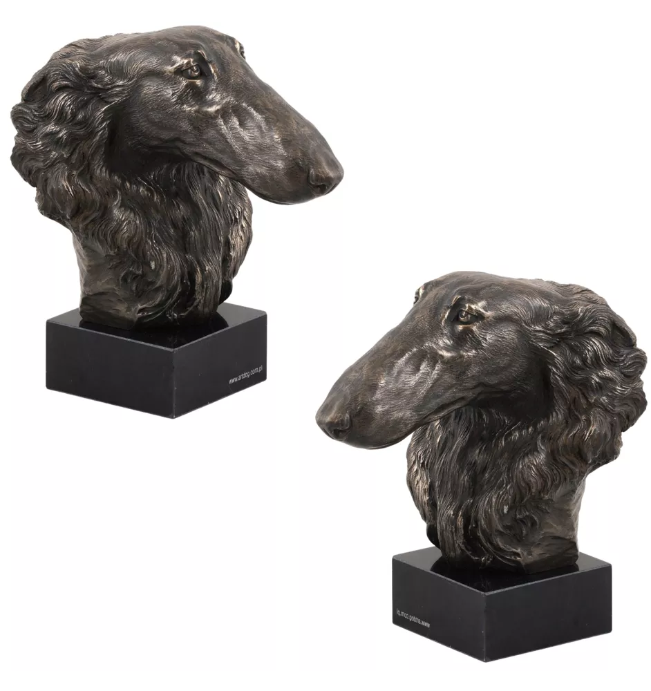 Borzoi, Russian Hunting Sighthound, Russian Wolfhound - Dog statue, bust on stone base, sculpture, trophy for dog show by Art-Dog brand