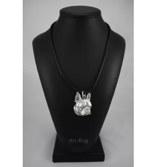 Boston Terrier - Hundehalsband in Geschenkbox, versilbertes Medaillon für Hundefans, markanter Anhänger der Marke Art-Dog