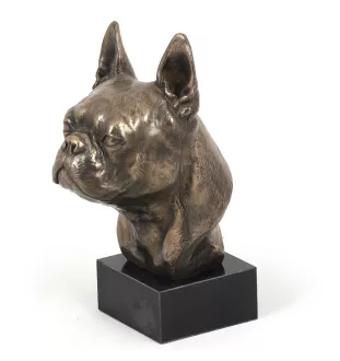 Boston Terrier, American Gentleman - Dog statue, bust on stone base, sculpture, trophy for dog show by Art-Dog brand