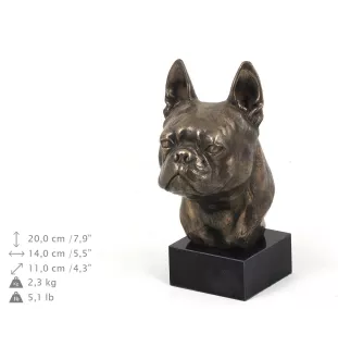 Terrier de Boston, Boston Terrier - Statue de chien, buste sur socle en pierre, sculpture, trophée pour exposition canine par la marque Art-Dog