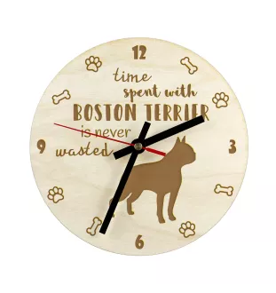 Boston Terrier, American Gentleman - clock with dog, wooden clock with engraving, personalised clock by Art-Dog