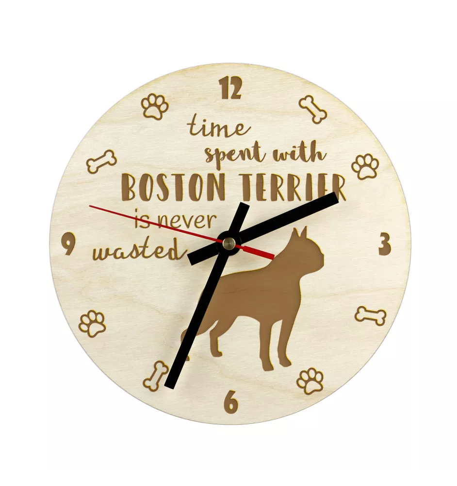 Boston Terrier, American Gentleman - clock with dog, wooden clock with engraving, personalised clock by Art-Dog