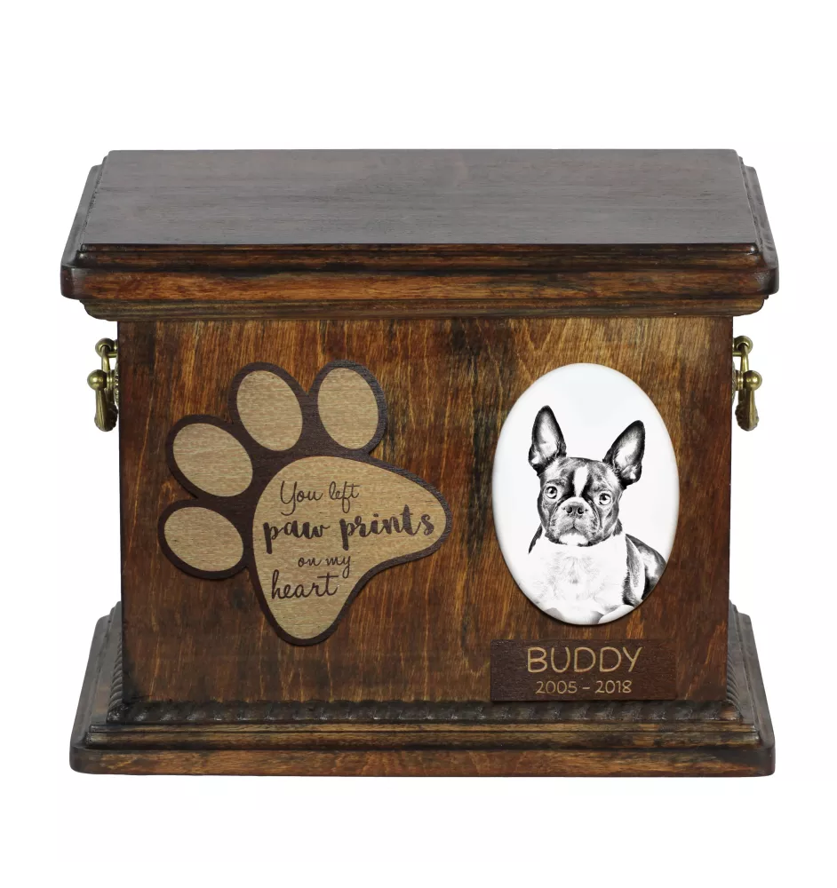 Boston Terrier, American Gentleman - urn for dog ashes, personalized urn with a photo, dog photo urn by Art-Dog