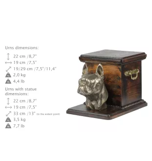 Boston Terrier - Eine Urne für die Asche eines Hundes mit einer Statuette, eine elegante Urne für einen Hund, eine außergewöhnliche Urne mit dem Porträt eines Hundes von der Marke Art-Dog.