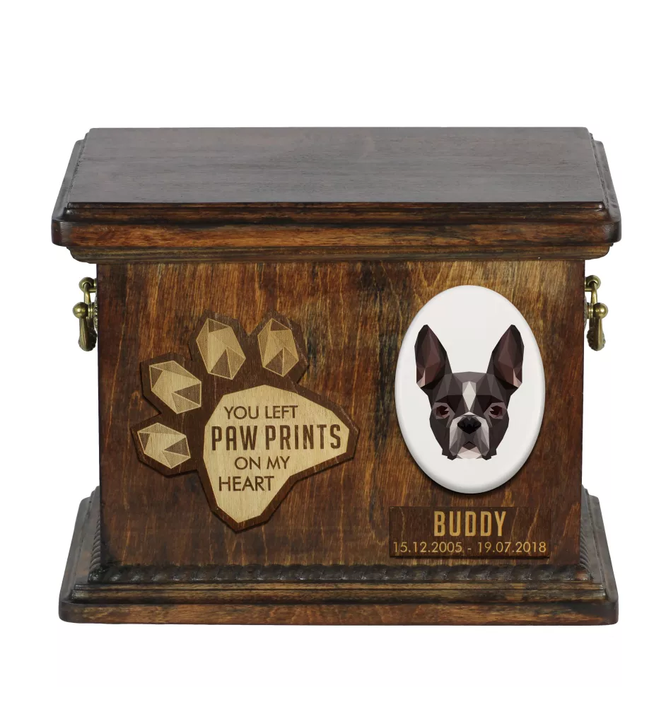 Boston Terrier, American Gentleman - urn for dog ashes, personalized urn with engraving, commemorative box for dog ashes by Art-Dog brand