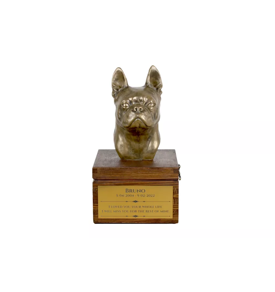Boston Terrier, American Gentleman - urn for dog ashes with a statuette, small urn for a dog, personalized urn with a bust of a dog by Art-Dog brand