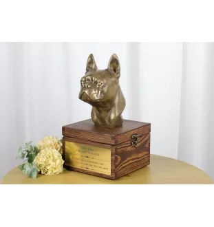 Terrier de Boston, Boston Terrier - urne pour les cendres du chien avec une statuette, petite urne pour chien, urne personnalisée avec le buste du chien de la marque Art-Dog