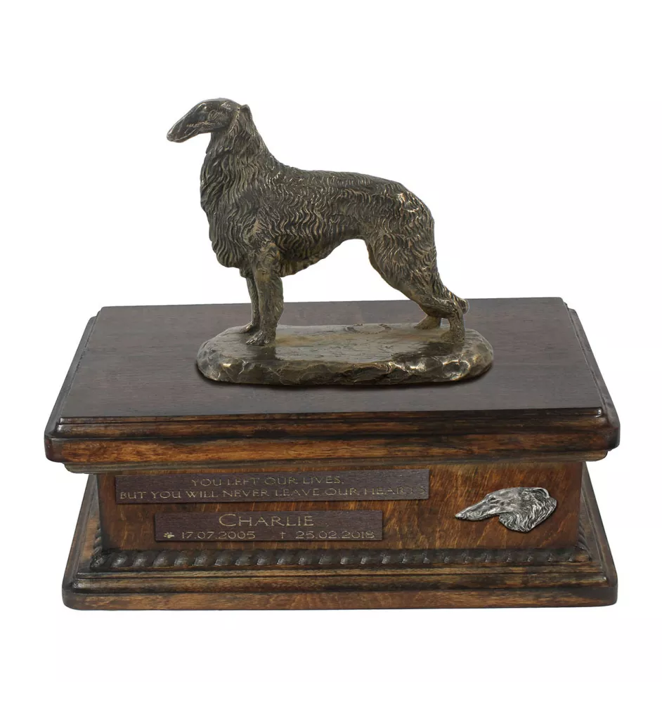 Barzoi, Levrier De Chasse Russe, Lévrier russe IV - urne pour cendres de chien, urne personnalisée avec une statuette, urne en bois avec un chien de la marque Art-Dog