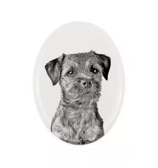 Border Terrier - Gedenktafel mit einem Foto eines Hundes, Grabplatte mit Druck, personalisierte ovale Platte der Marke Art-Dog