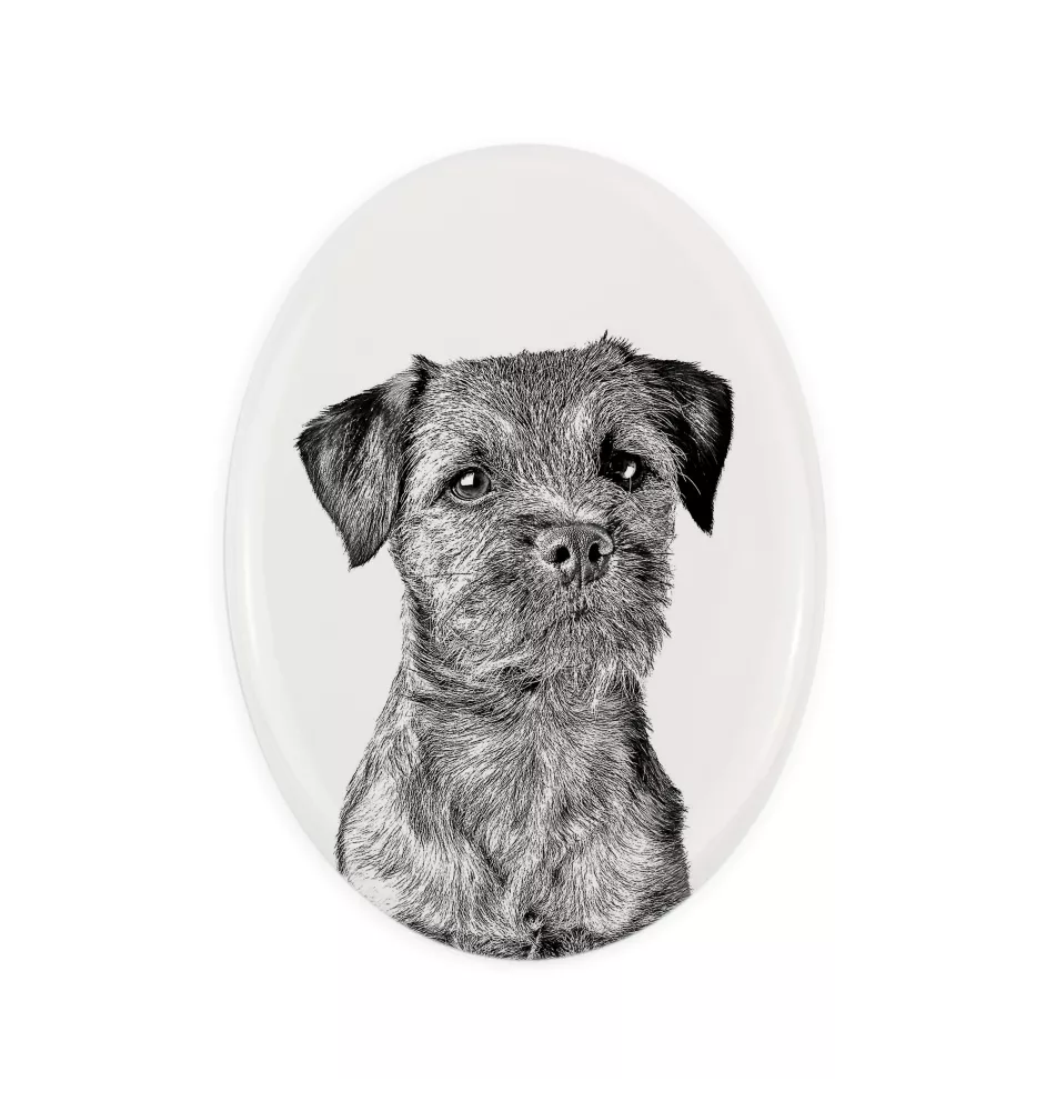Border Terrier - Gedenktafel mit einem Foto eines Hundes, Grabplatte mit Druck, personalisierte ovale Platte der Marke Art-Dog